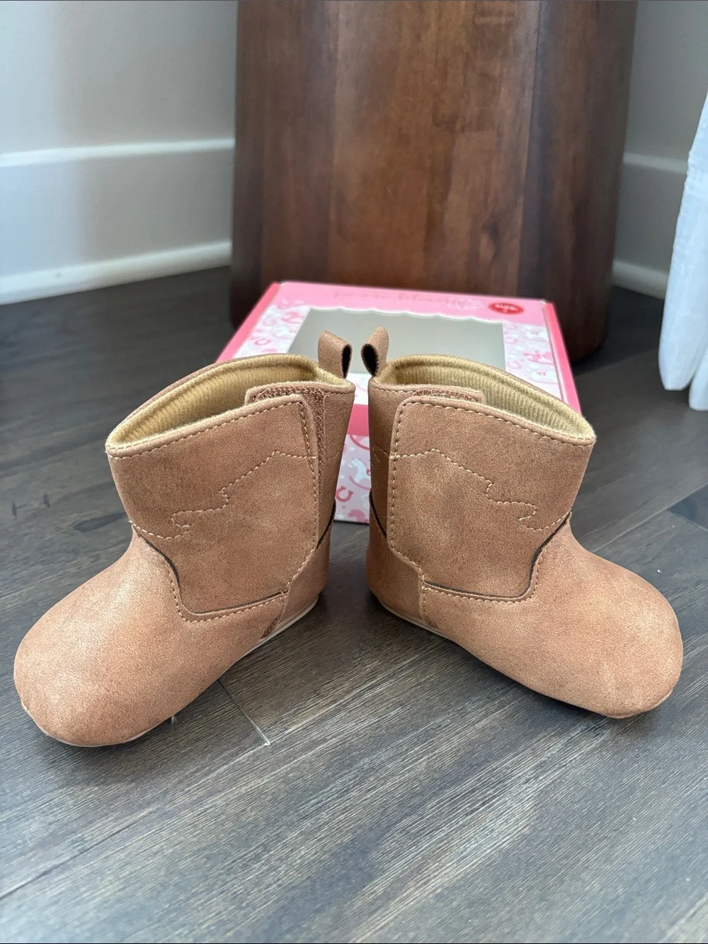 Pixie Bloom Cowboy booties,soft side metallic gold accent,Velcro, pull on tab
